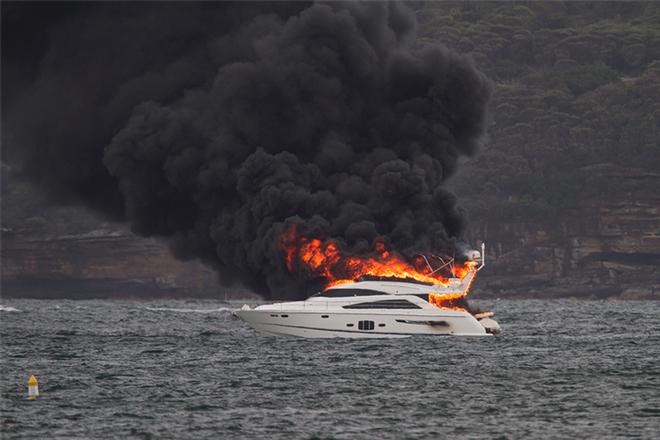 Boat fire Sydney harbour November 19, 2014 © Beth Morley - Sport Sailing Photography http://www.sportsailingphotography.com